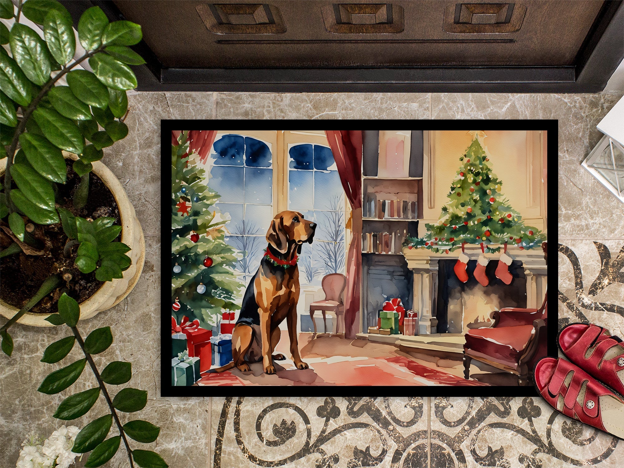 Bloodhound Cozy Christmas Doormat Indoor Outdoor 18H X 27W Front Door Mat Rugs for Entryway, Non Slip Washable