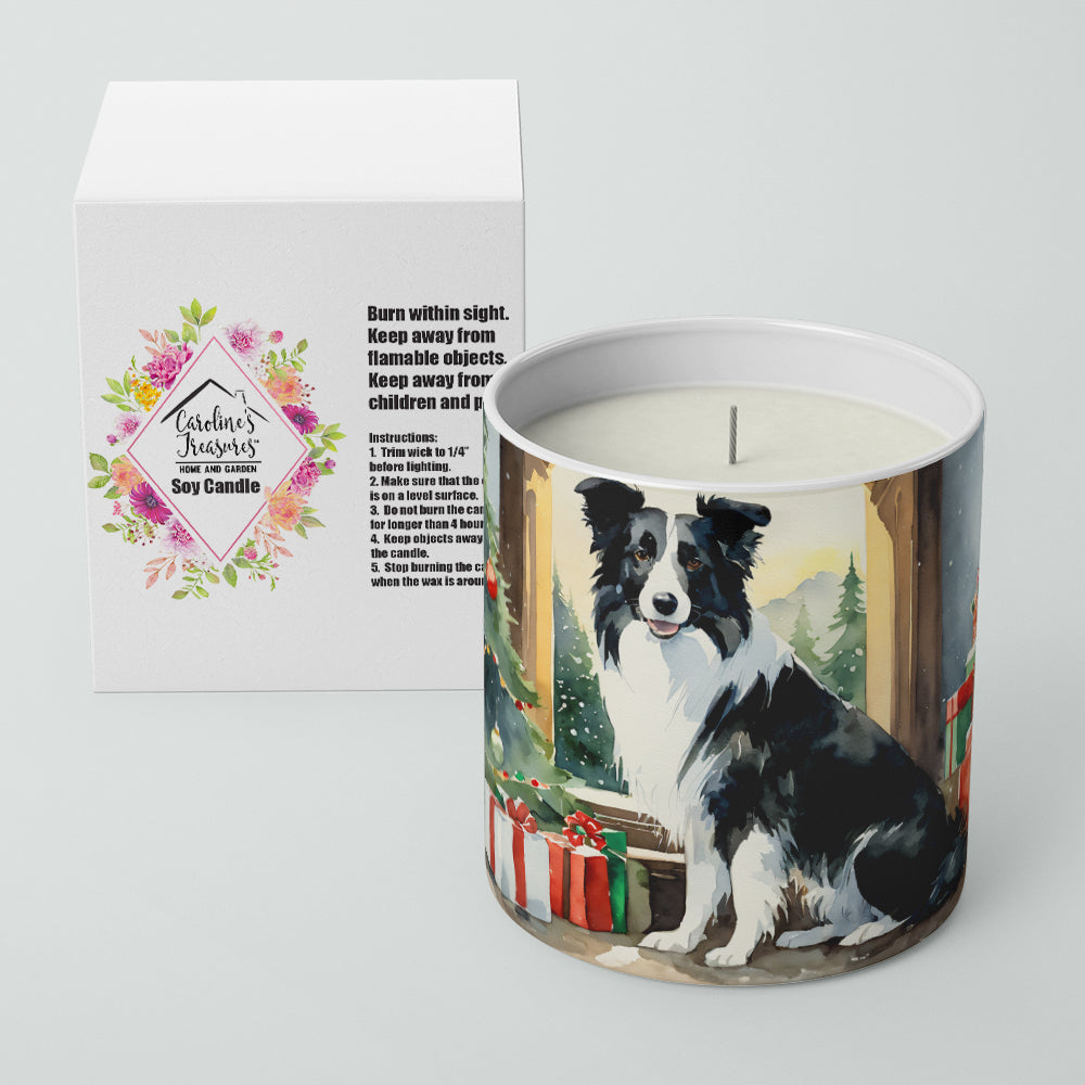 Border Collie Cozy Christmas Decorative Soy Candle Nature Soy Wax Essential Oil Home Decor Ideal for Bedroom Kitchen Bath Office Gift, 10 oz