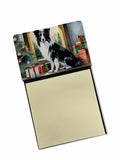 Border Collie Cozy Christmas Watercolor Sticky Note Holder Refillable Dispenser Desk Accessory 3x3 Pad Gift