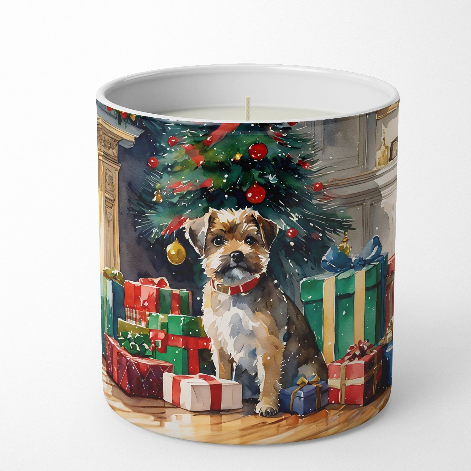 Border Terrier Cozy Christmas Decorative Soy Candle Nature Soy Wax Essential Oil Home Decor Ideal for Bedroom Kitchen Bath Office Gift, 10 oz