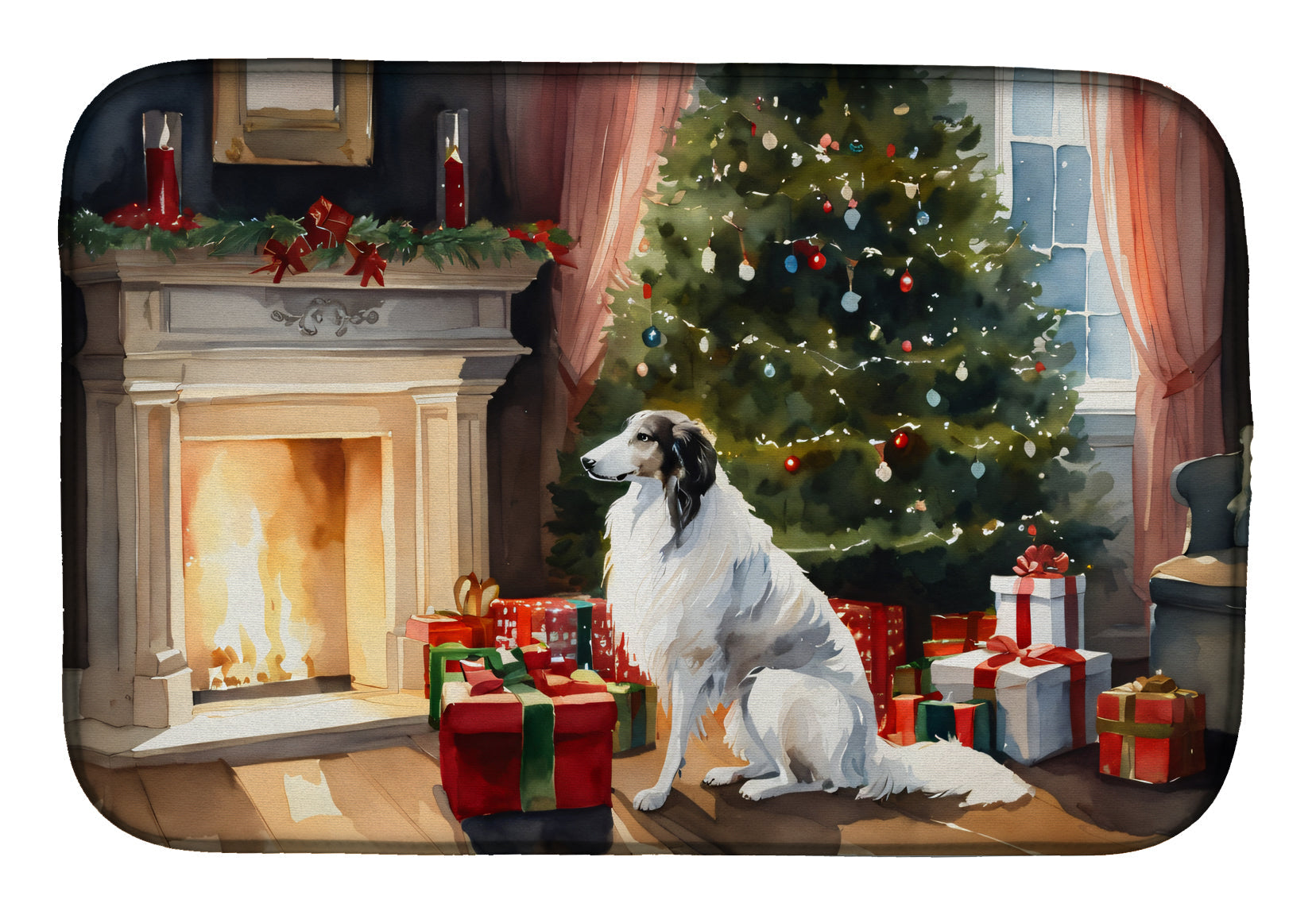 Borzoi Cozy Christmas Dish Drying Mat Absorbent Dish Drying Mat Pad for Kitchen Counter Dish Drainer Mat for Countertop, 14 x 21", Multicolor