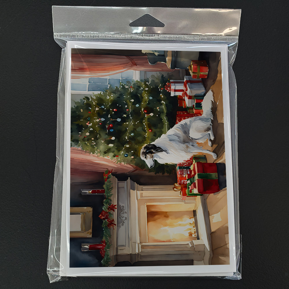 Borzoi Cozy Christmas Greeting Cards Pack of 8 Blank Cards with Envelopes Whimsical A7 Size 5x7