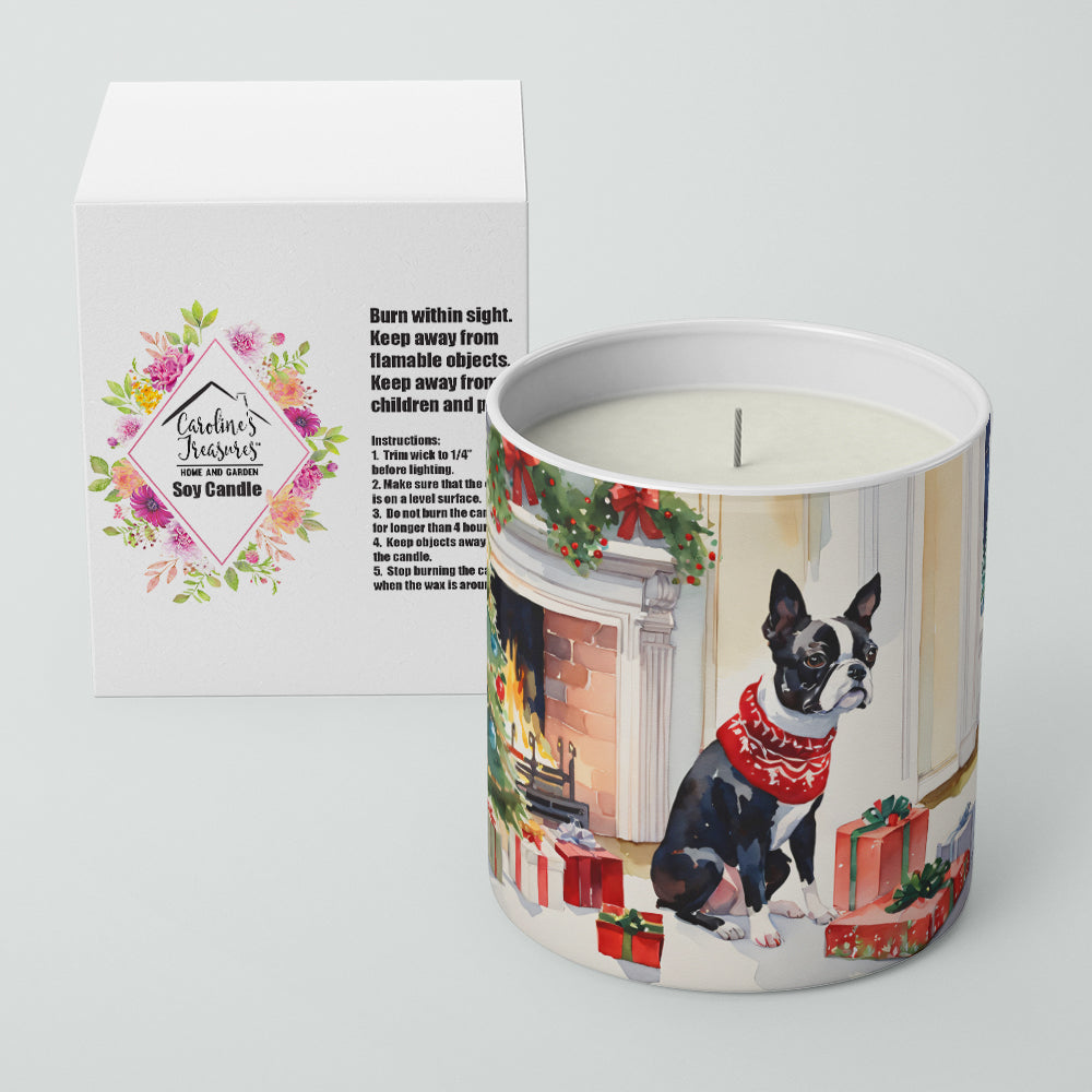 Boston Terrier Cozy Christmas Decorative Soy Candle Nature Soy Wax Essential Oil Home Decor Ideal for Bedroom Kitchen Bath Office Gift, 10 oz