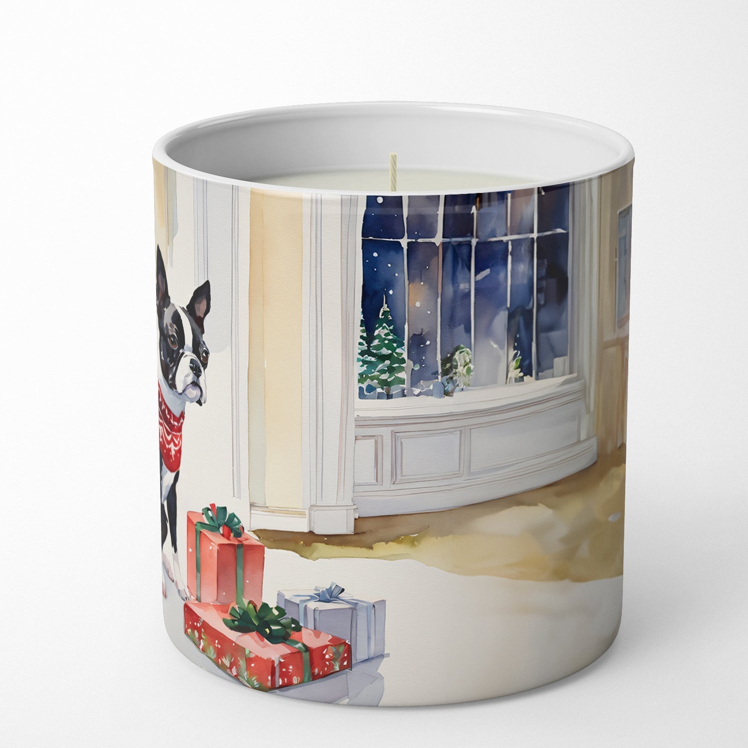 Boston Terrier Cozy Christmas Decorative Soy Candle Nature Soy Wax Essential Oil Home Decor Ideal for Bedroom Kitchen Bath Office Gift, 10 oz