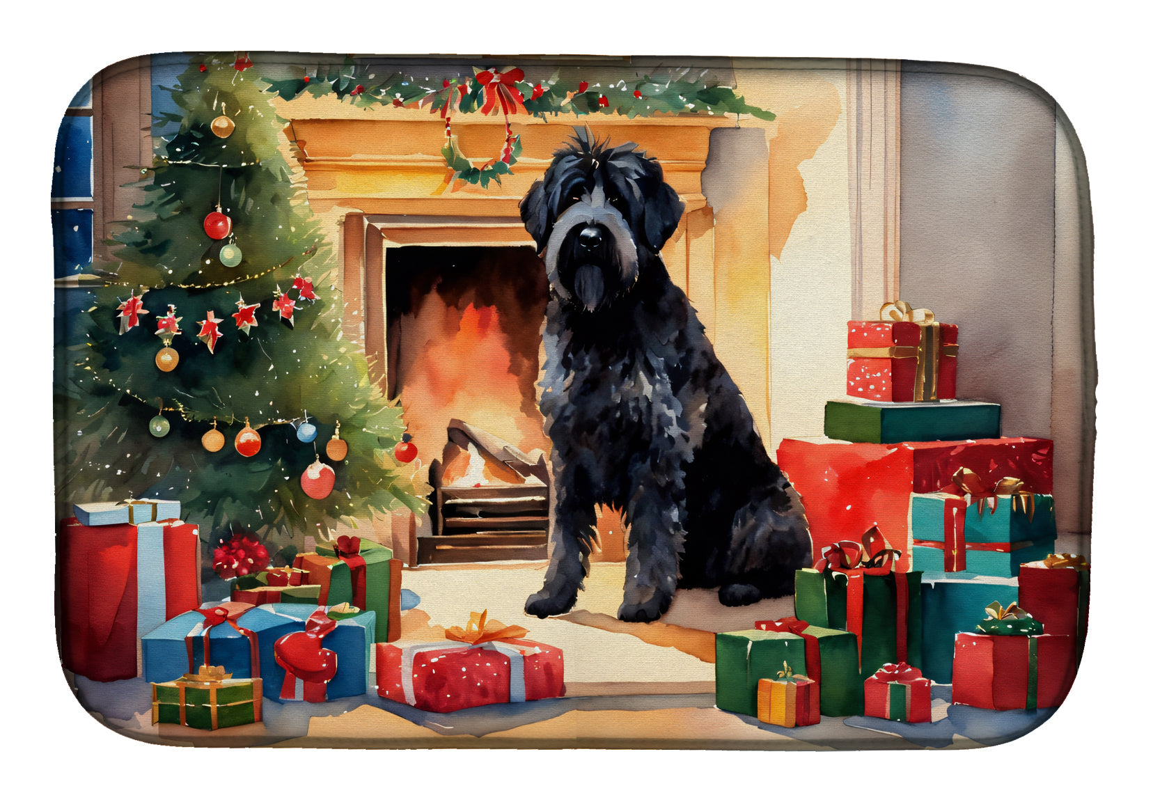 Bouvier des Flandres Cozy Christmas Dish Drying Mat Absorbent Dish Drying Mat Pad for Kitchen Counter Dish Drainer Mat for Countertop, 14 x 21", Multicolor