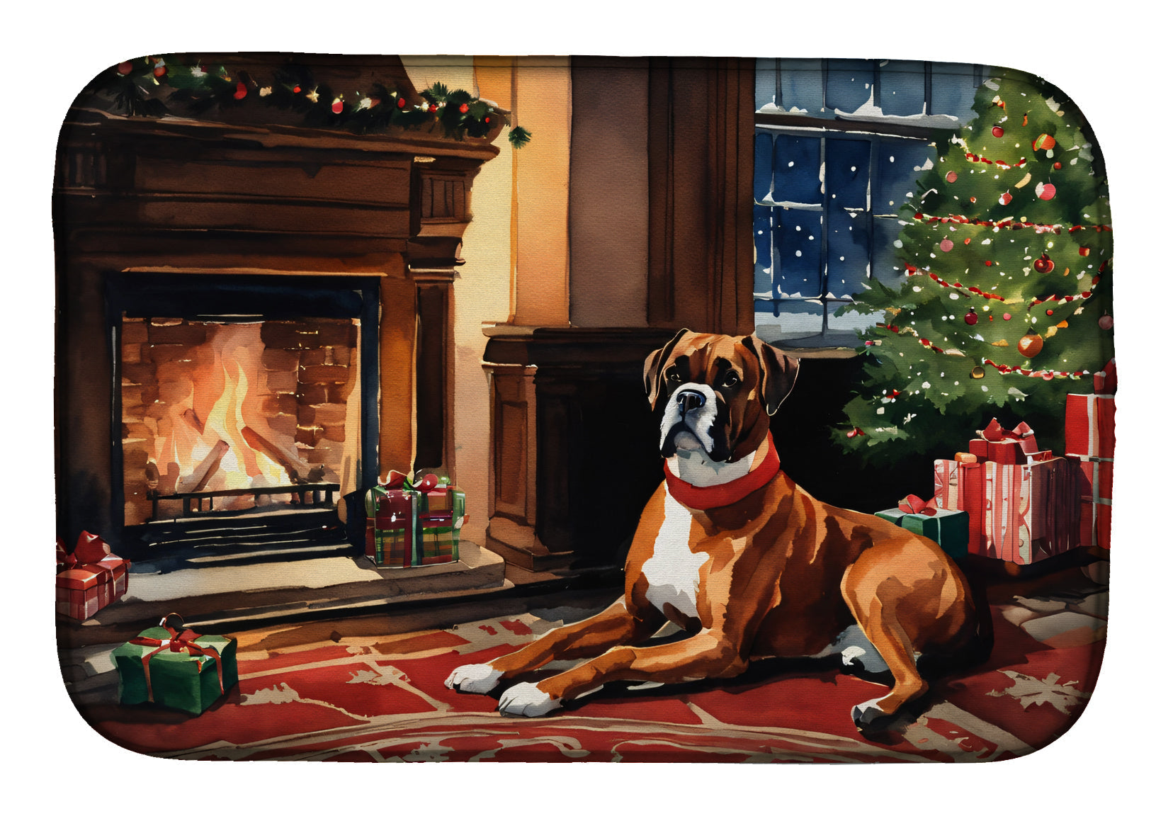 Boxer Cozy Christmas Dish Drying Mat Absorbent Dish Drying Mat Pad for Kitchen Counter Dish Drainer Mat for Countertop, 14 x 21", Multicolor