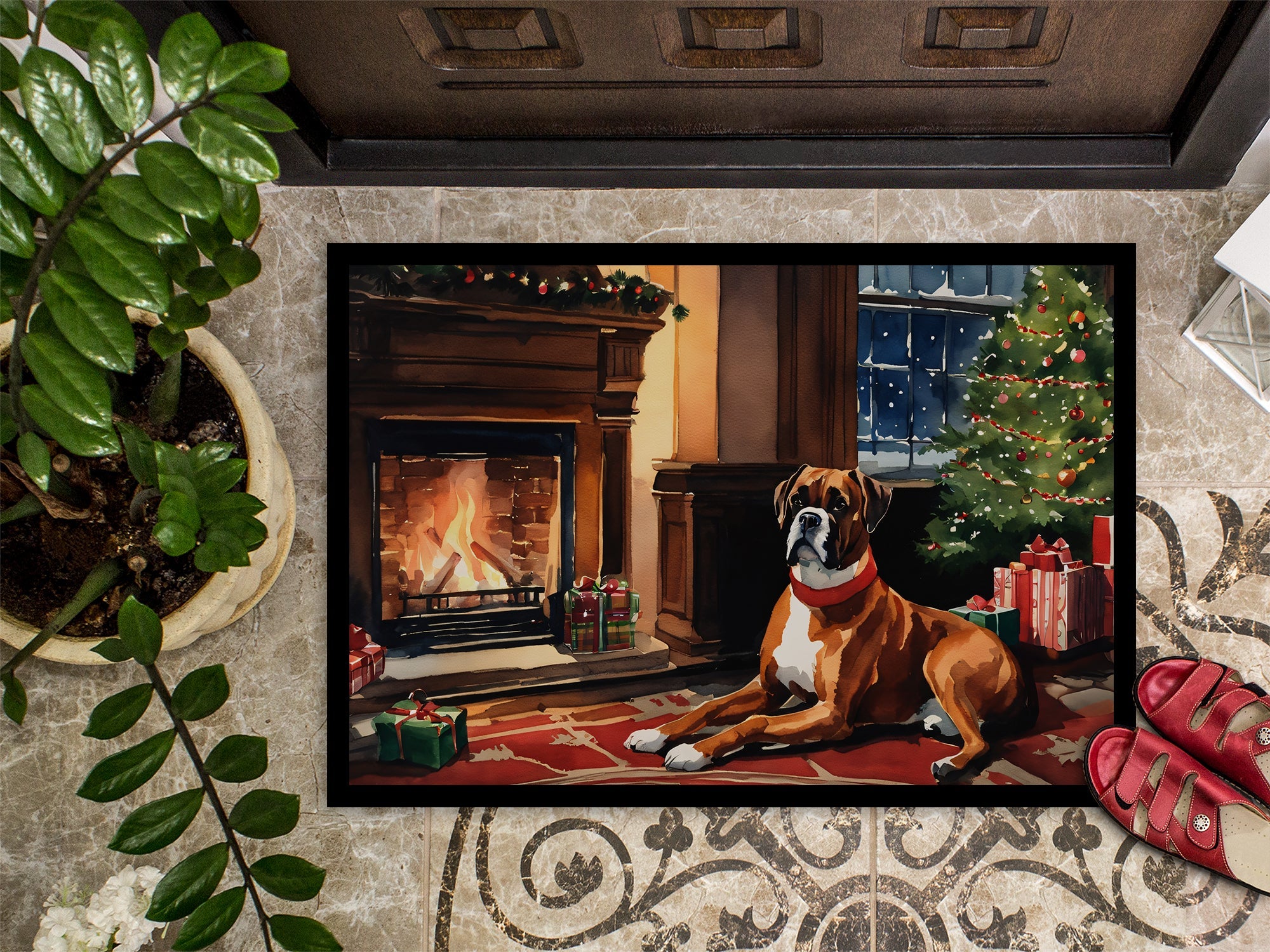 Boxer Cozy Christmas Doormat Indoor Outdoor 18H X 27W Front Door Mat Rugs for Entryway, Non Slip Washable