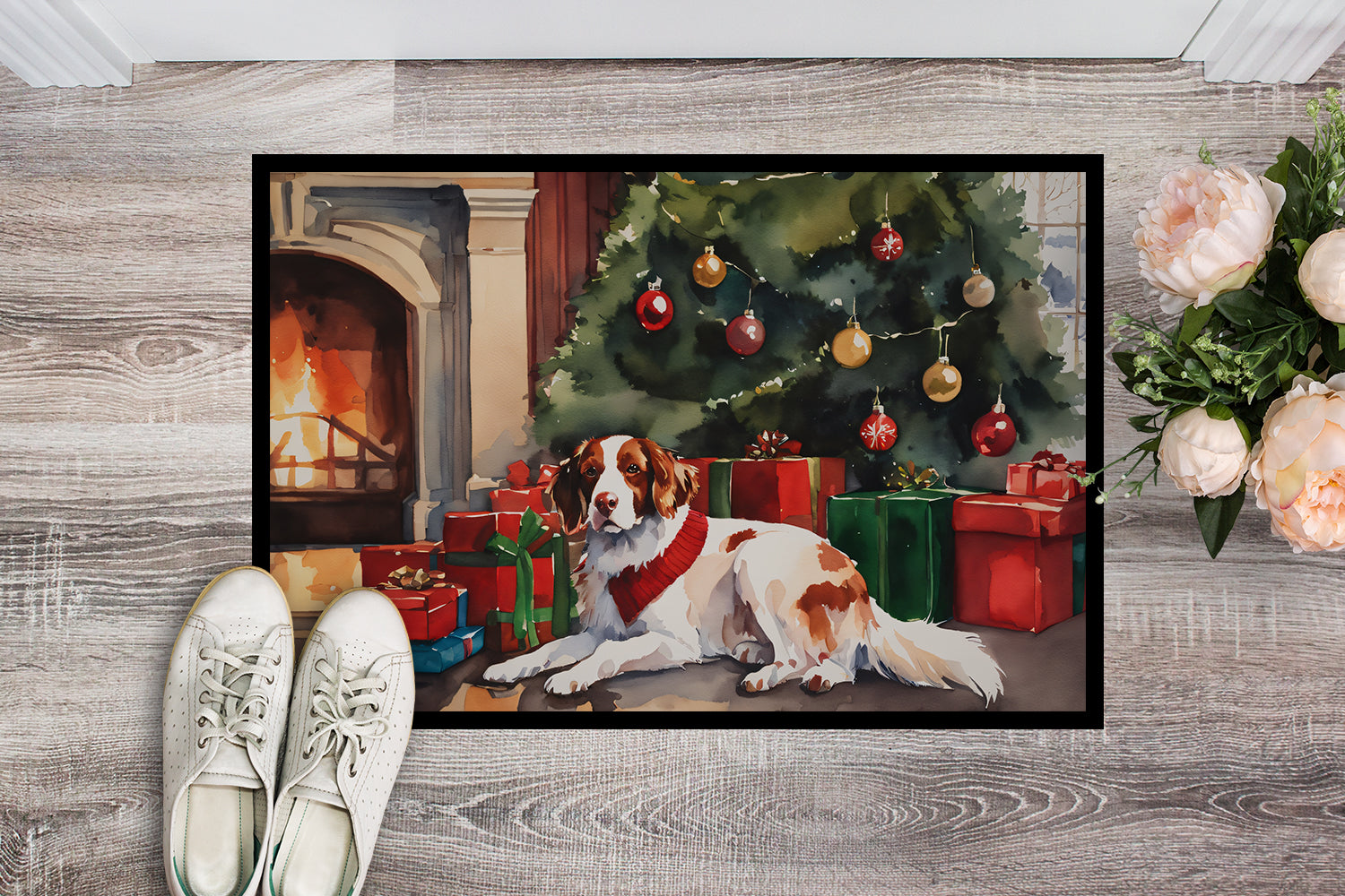 Brittany Cozy Christmas Doormat Indoor Outdoor 18H X 27W Front Door Mat Rugs for Entryway, Non Slip Washable