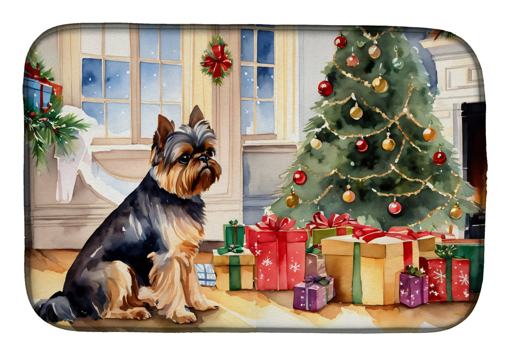Brussels Griffon Cozy Christmas Dish Drying Mat Absorbent Dish Drying Mat Pad for Kitchen Counter Dish Drainer Mat for Countertop, 14 x 21", Multicolor