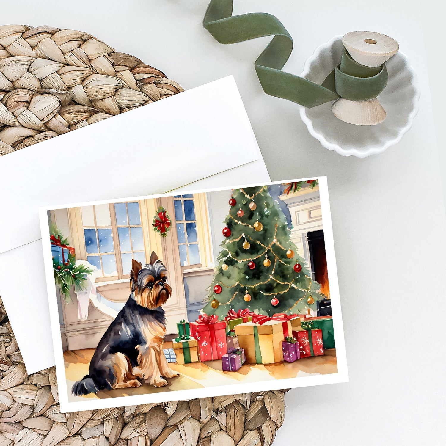 Brussels Griffon Cozy Christmas Greeting Cards Pack of 8 Blank Cards with Envelopes Whimsical A7 Size 5x7