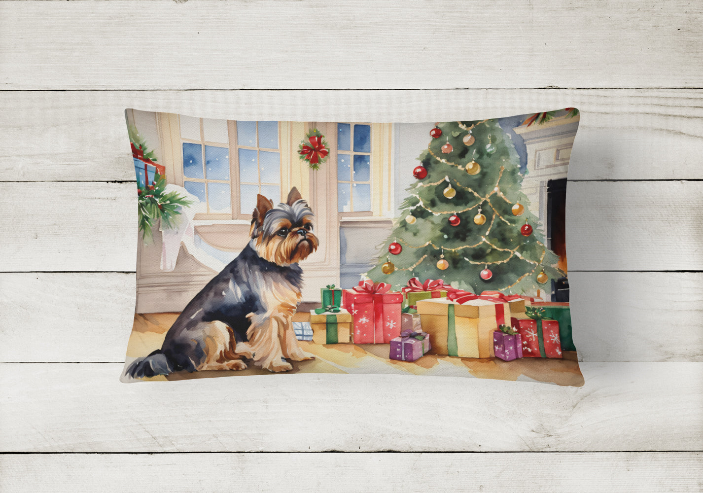 Brussels Griffon Cozy Christmas Decorative Throw Pillow 12x16 Indoor Outdoor Accent Cushion, Fabric Cover with Insert for Sofa, Bed, Porch & Living Room