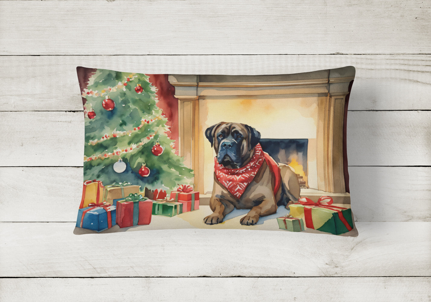 Bullmastiff Cozy Christmas Decorative Throw Pillow 12x16 Indoor Outdoor Accent Cushion, Fabric Cover with Insert for Sofa, Bed, Porch & Living Room