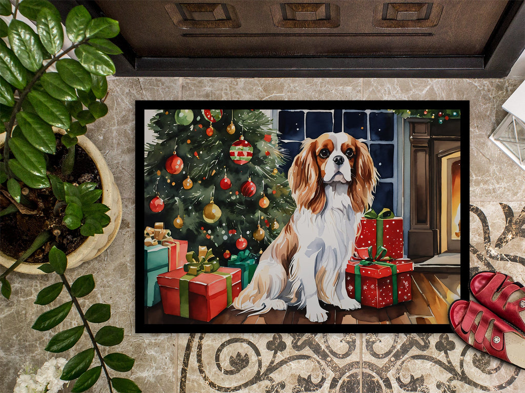 Cavalier Spaniel Cozy Christmas Doormat Indoor Outdoor 24H X 36W Front Door Mat Rugs for Entryway, Non Slip Washable Low Pile,