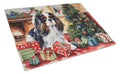 Cavalier Spaniel Cozy Christmas Cutting Board Tempered Glass Kitchen Cutting Surface, Heat Resistant Chopping, Non-Slip Feet, Food Prep & Serving