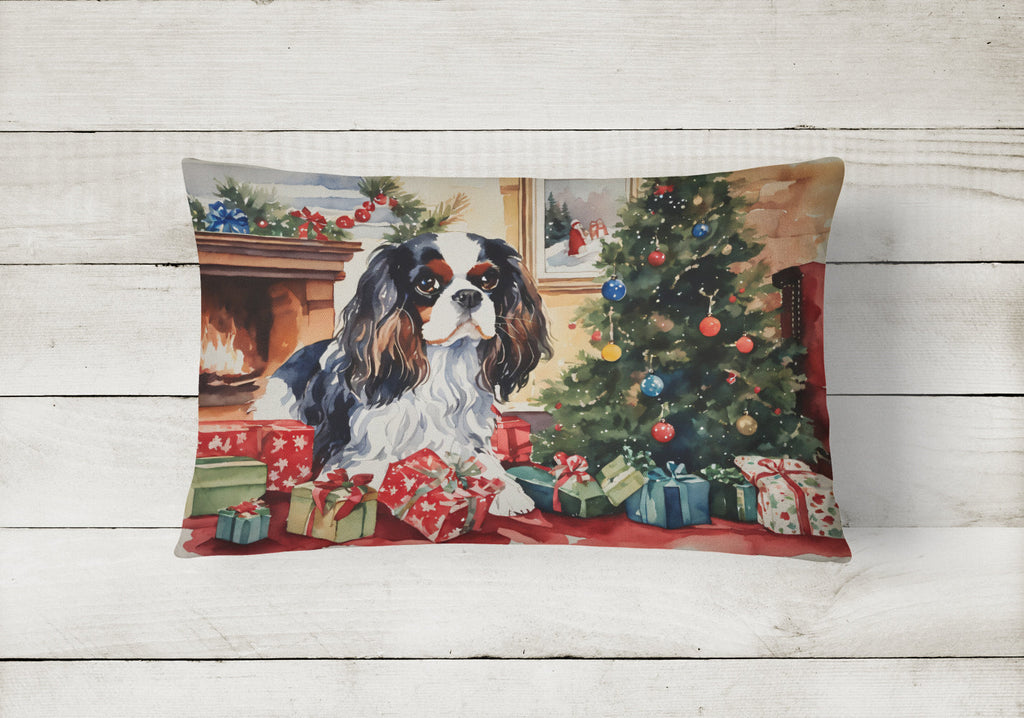 Cavalier Spaniel Cozy Christmas Decorative Throw Pillow 12x16 Indoor Outdoor Accent Cushion, Fabric Cover with Insert for Sofa, Bed, Porch & Living Room
