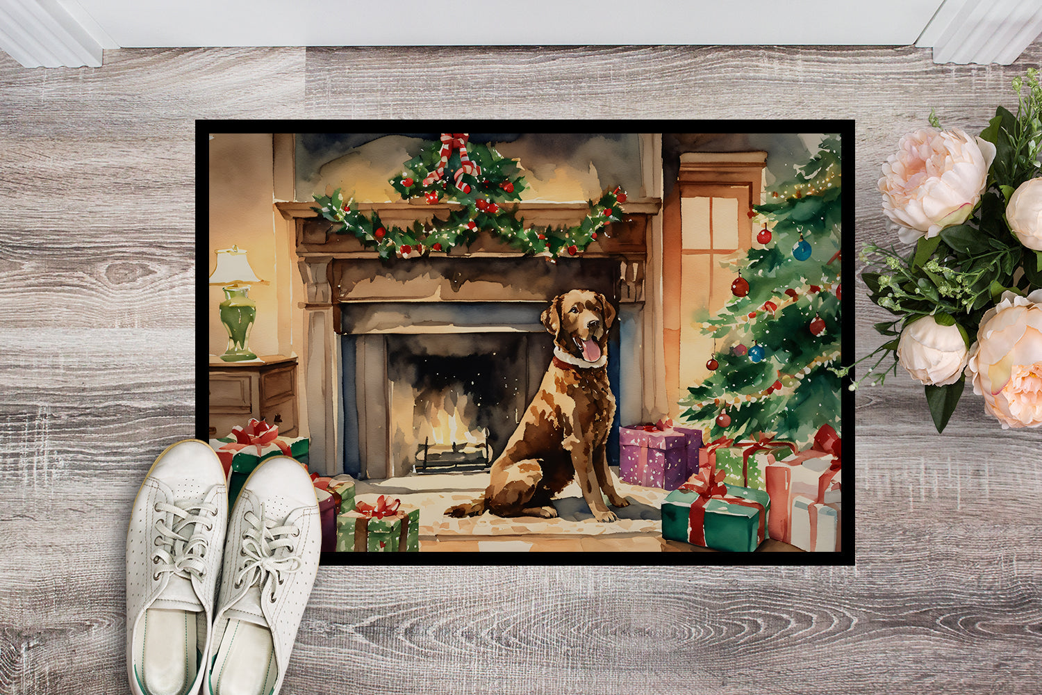 Chesapeake Bay Retriever Cozy Christmas Doormat Indoor Outdoor 24H X 36W Front Door Mat Rugs for Entryway, Non Slip Washable Low Pile,
