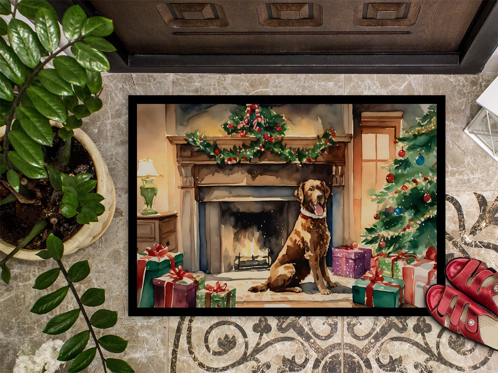 Chesapeake Bay Retriever Cozy Christmas Doormat Indoor Outdoor 24H X 36W Front Door Mat Rugs for Entryway, Non Slip Washable Low Pile,