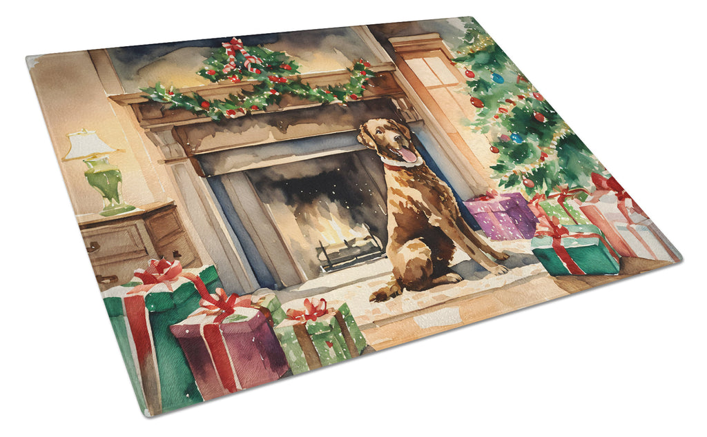 Chesapeake Bay Retriever Cozy Christmas Cutting Board Tempered Glass Kitchen Cutting Surface, Heat Resistant Chopping, Non-Slip Feet, Food Prep & Serving