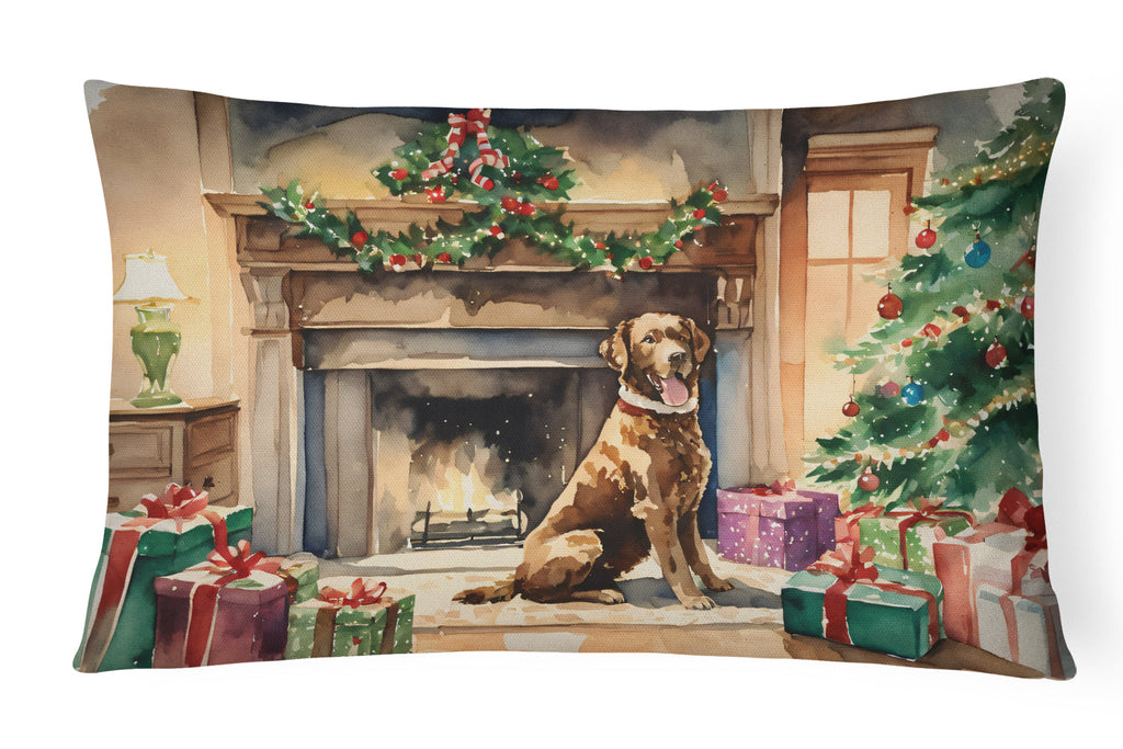 Chesapeake Bay Retriever Cozy Christmas Decorative Throw Pillow 12x16 Indoor Outdoor Accent Cushion, Fabric Cover with Insert for Sofa, Bed, Porch & Living Room