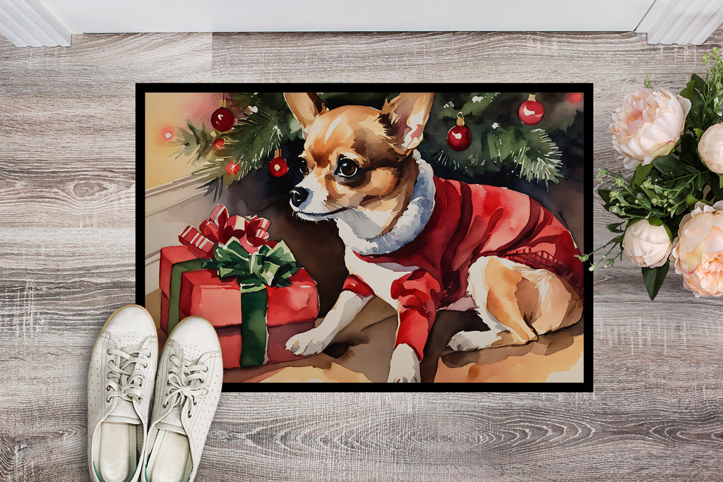 Chihuahua Cozy Christmas Doormat Indoor Outdoor 18H X 27W Front Door Mat Rugs for Entryway, Non Slip Washable