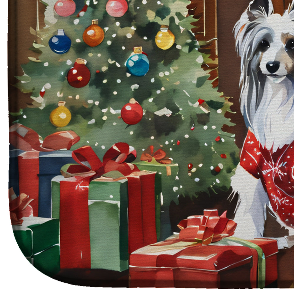 Chinese Crested Cozy Christmas Dish Drying Mat Absorbent Dish Drying Mat Pad for Kitchen Counter Dish Drainer Mat for Countertop, 14 x 21", Multicolor