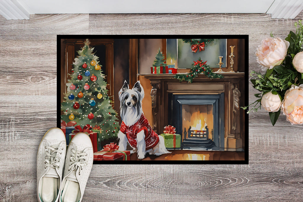 Chinese Crested Cozy Christmas Doormat Indoor Outdoor 18H X 27W Front Door Mat Rugs for Entryway, Non Slip Washable