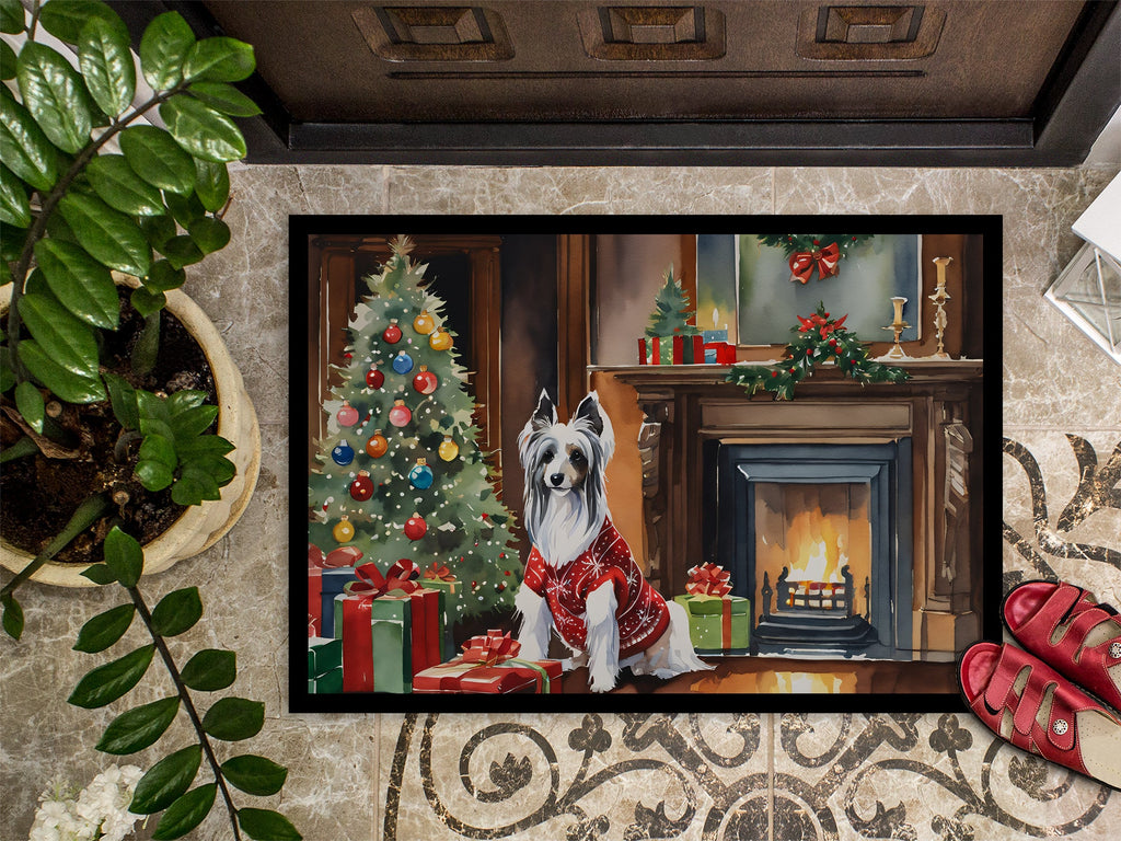 Chinese Crested Cozy Christmas Doormat Indoor Outdoor 18H X 27W Front Door Mat Rugs for Entryway, Non Slip Washable