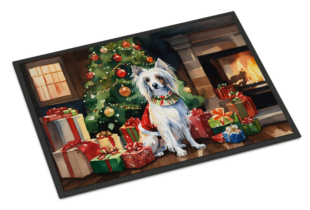 Chinese Crested Cozy Christmas Doormat Indoor Outdoor 18H X 27W Front Door Mat Rugs for Entryway, Non Slip Washable