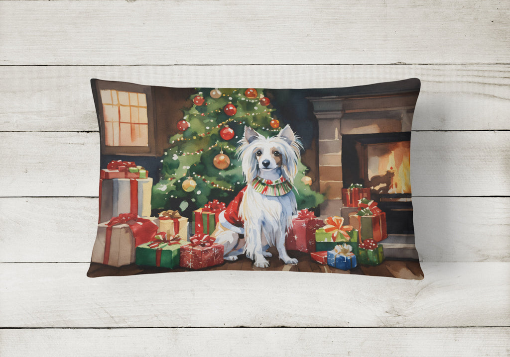 Chinese Crested Cozy Christmas Decorative Throw Pillow 12x16 Indoor Outdoor Accent Cushion, Fabric Cover with Insert for Sofa, Bed, Porch & Living Room