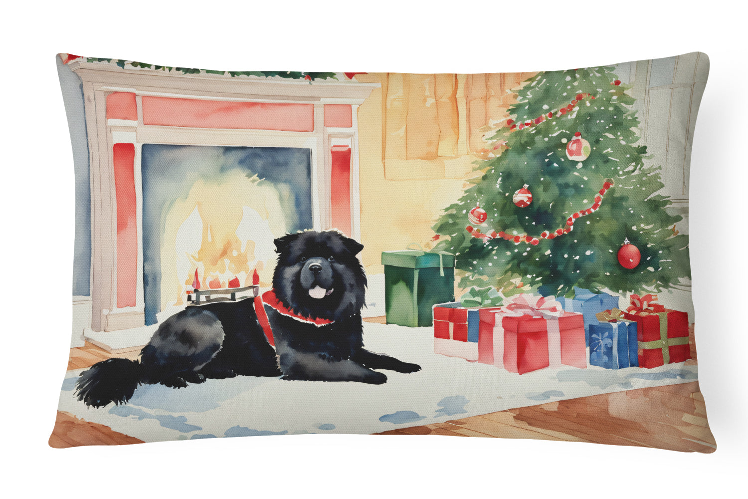 Chow Chow Cozy Christmas Decorative Throw Pillow 12x16 Indoor Outdoor Accent Cushion, Fabric Cover with Insert for Sofa, Bed, Porch & Living Room