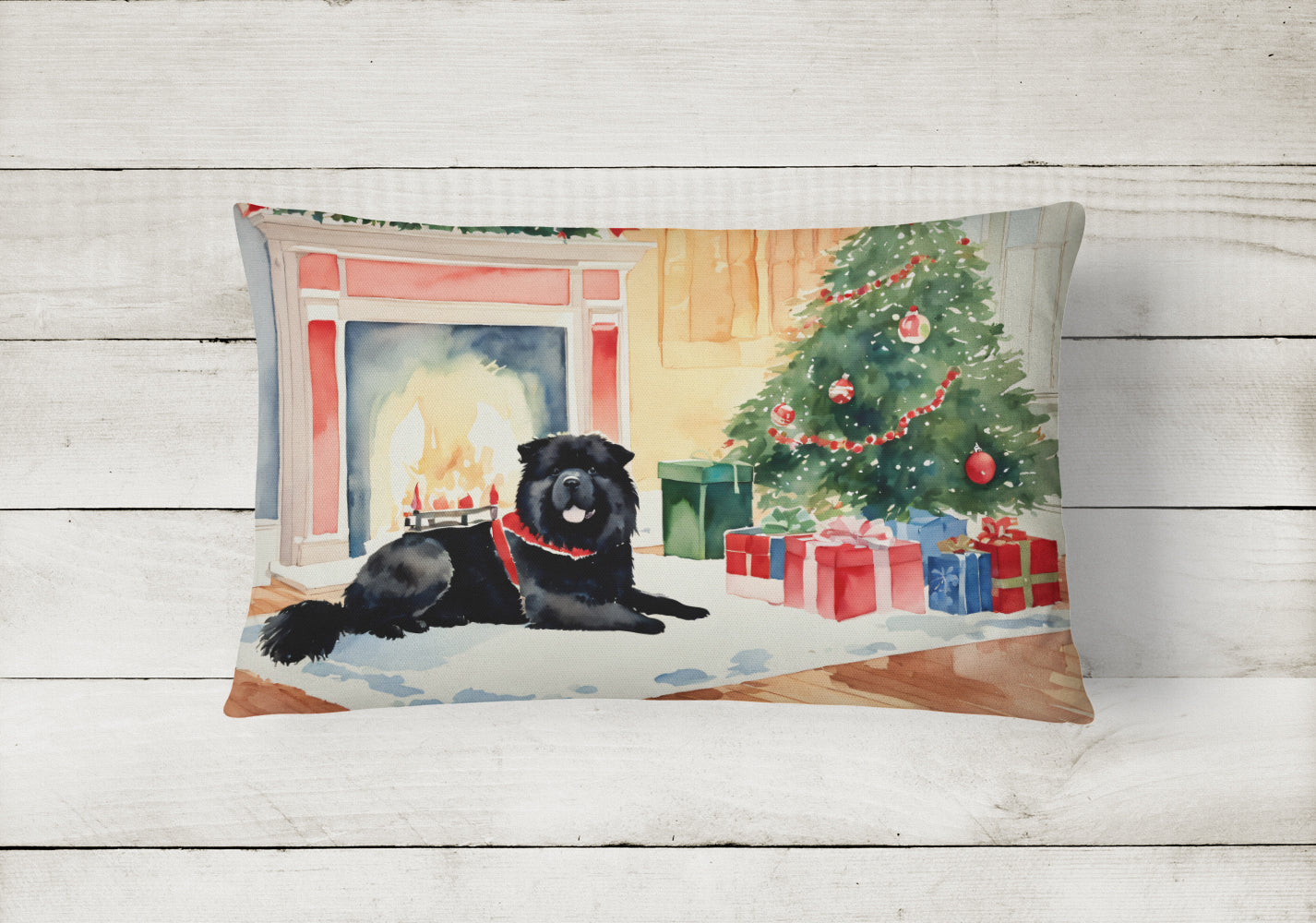 Chow Chow Cozy Christmas Decorative Throw Pillow 12x16 Indoor Outdoor Accent Cushion, Fabric Cover with Insert for Sofa, Bed, Porch & Living Room