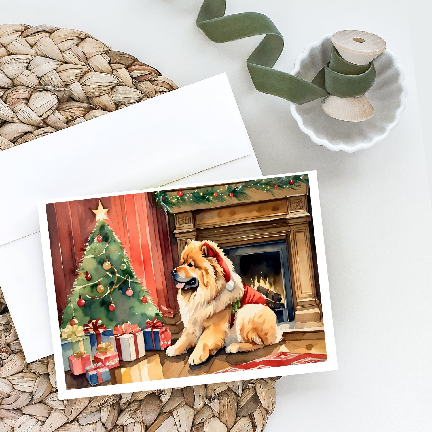 Chow Chow Cozy Christmas Greeting Cards Pack of 8 Blank Cards with Envelopes Whimsical A7 Size 5x7