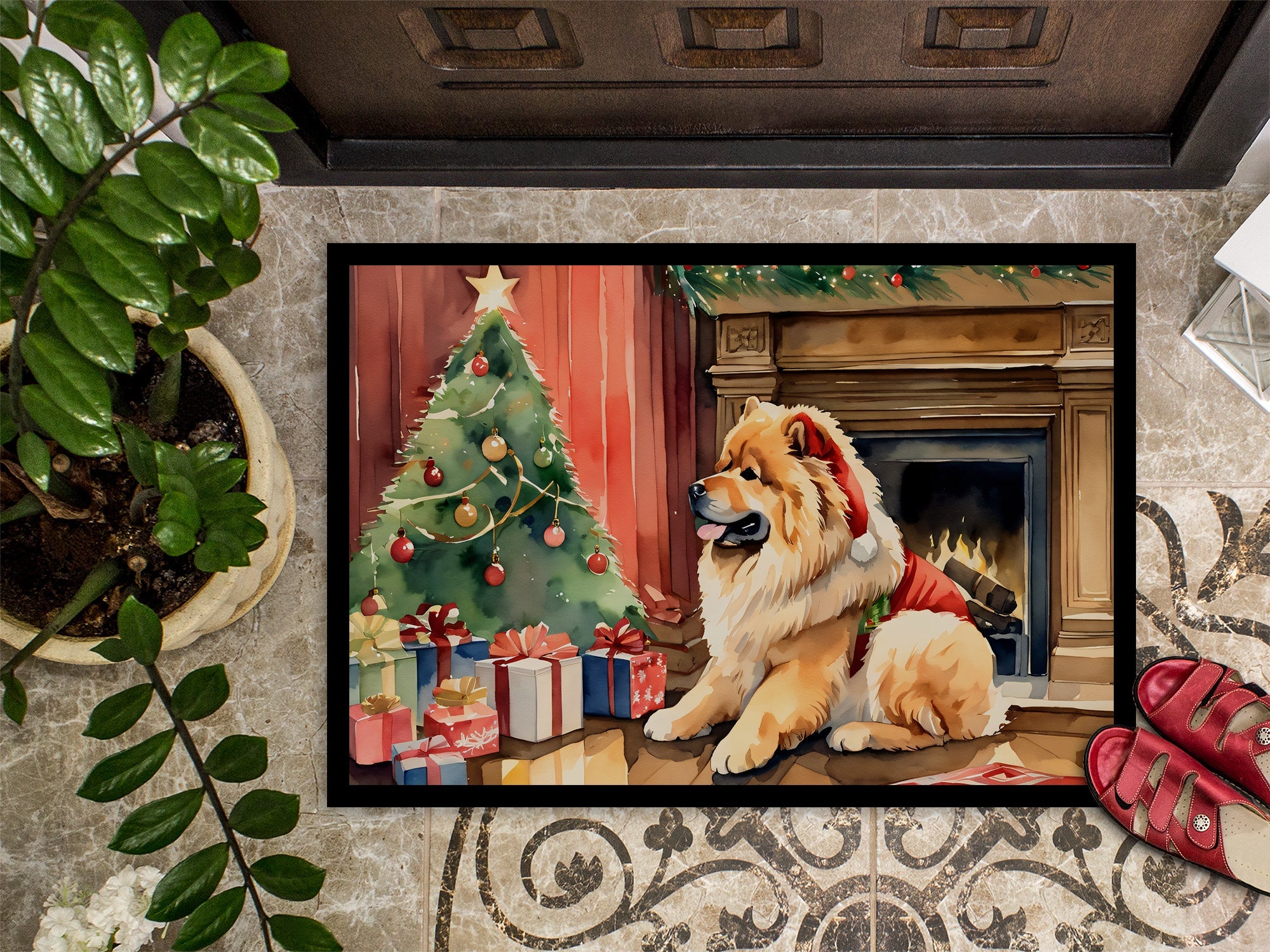 Chow Chow Cozy Christmas Doormat Indoor Outdoor 24H X 36W Front Door Mat Rugs for Entryway, Non Slip Washable Low Pile,
