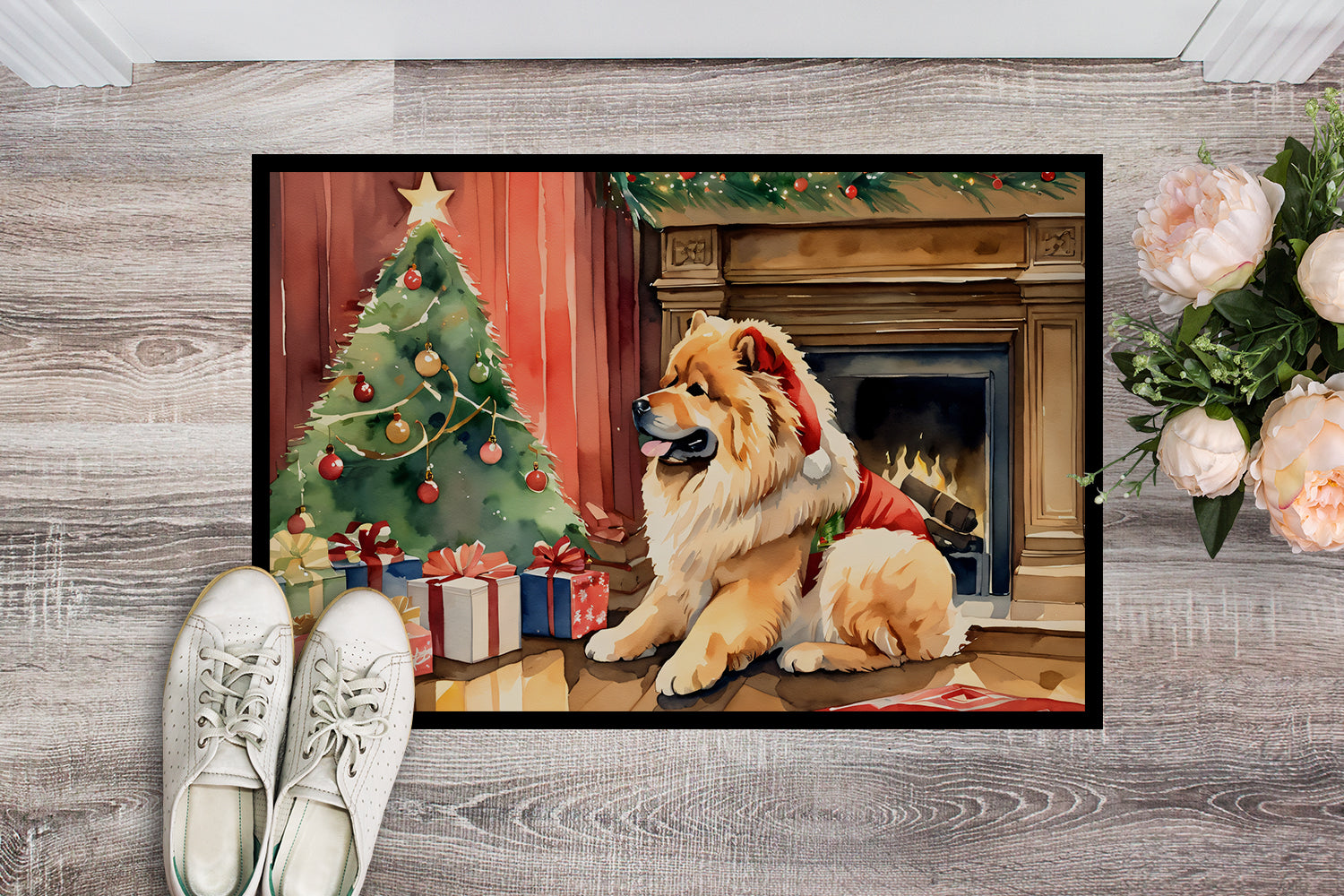 Chow Chow Cozy Christmas Doormat Indoor Outdoor 18H X 27W Front Door Mat Rugs for Entryway, Non Slip Washable