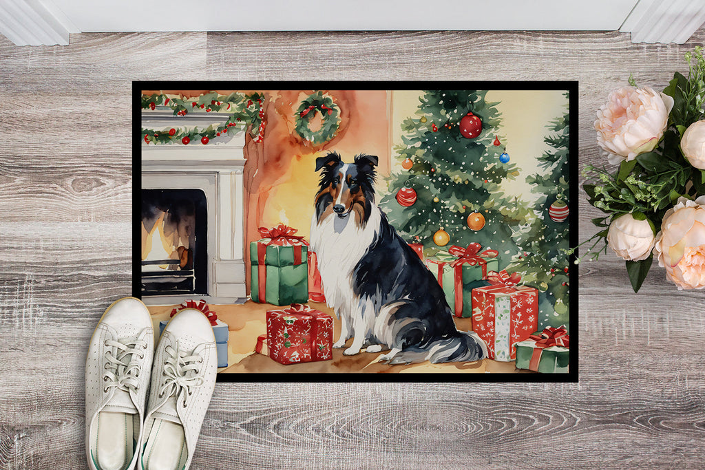 Collie Cozy Christmas Doormat Indoor Outdoor 18H X 27W Front Door Mat Rugs for Entryway, Non Slip Washable