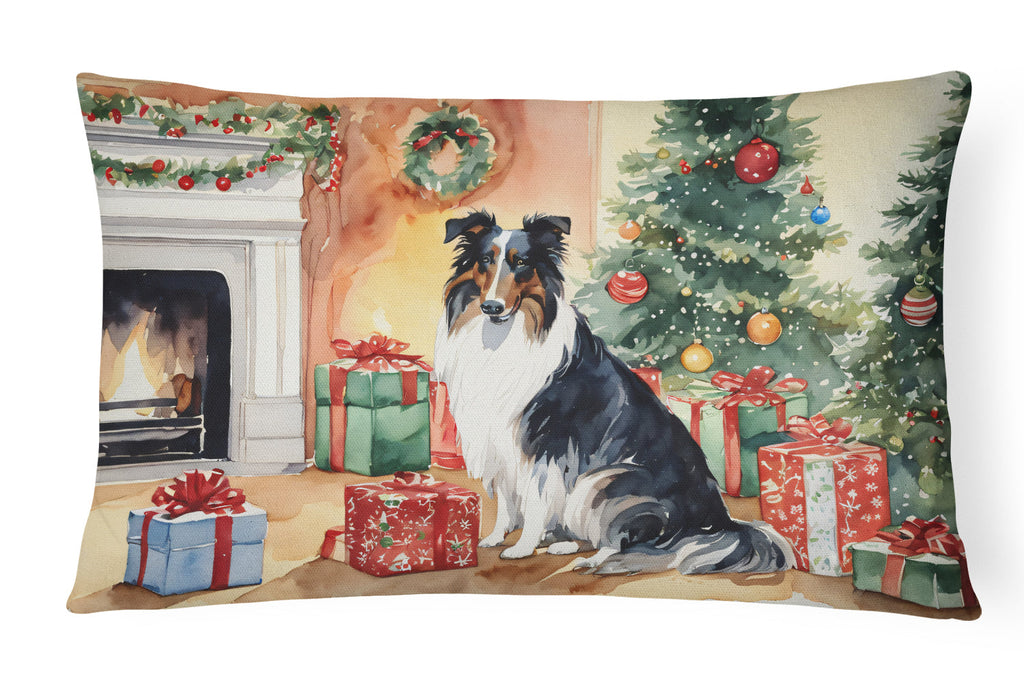 Collie Cozy Christmas Decorative Throw Pillow 12x16 Indoor Outdoor Accent Cushion, Fabric Cover with Insert for Sofa, Bed, Porch & Living Room