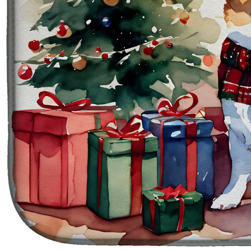 Corgi Cozy Christmas Dish Drying Mat Absorbent Dish Drying Mat Pad for Kitchen Counter Dish Drainer Mat for Countertop, 14 x 21", Multicolor