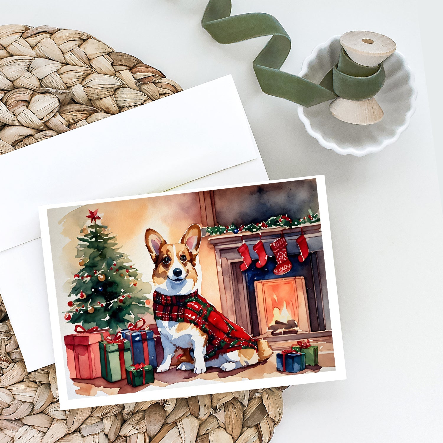 Corgi Cozy Christmas Greeting Cards Pack of 8 Blank Cards with Envelopes Whimsical A7 Size 5x7
