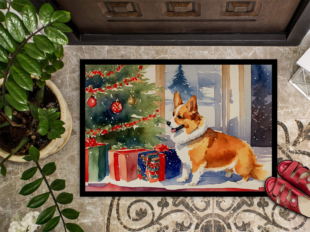 Corgi Cozy Christmas Doormat Indoor Outdoor 18H X 27W Front Door Mat Rugs for Entryway, Non Slip Washable