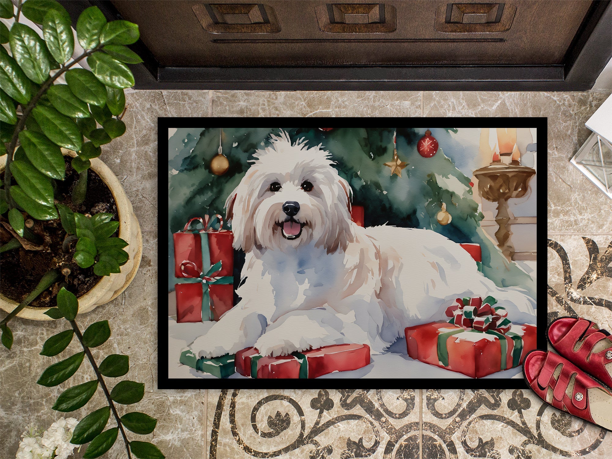 Coton De Tulear Cozy Christmas Doormat Indoor Outdoor 24H X 36W Front Door Mat Rugs for Entryway, Non Slip Washable Low Pile,