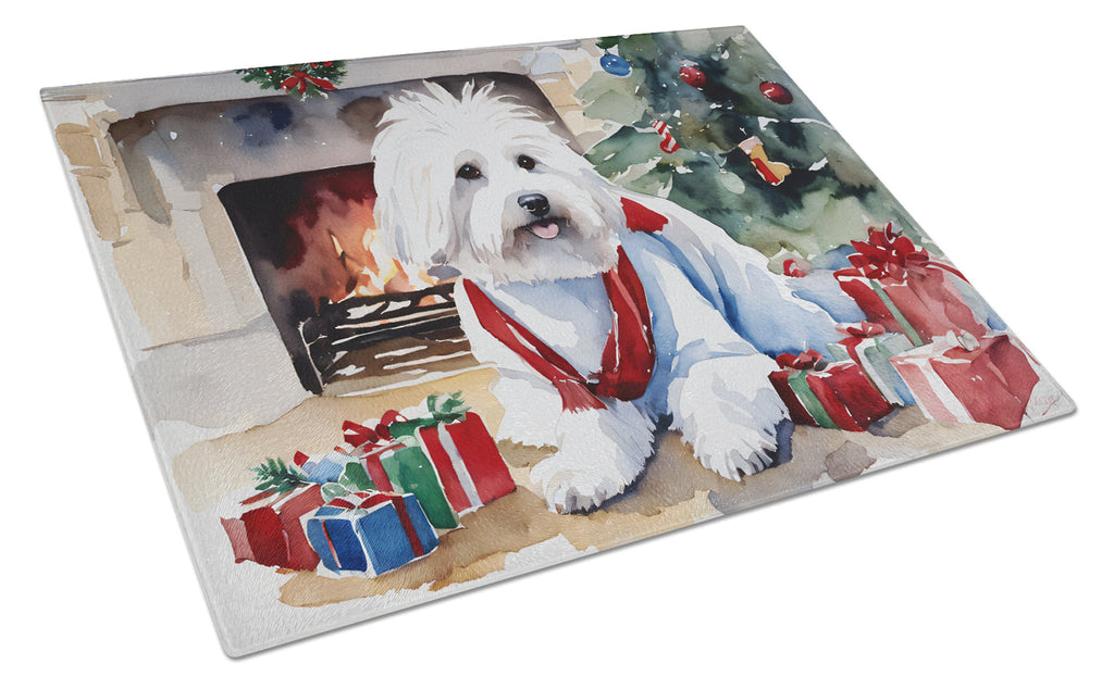 Coton De Tulear Cozy Christmas Cutting Board Tempered Glass Kitchen Cutting Surface, Heat Resistant Chopping, Non-Slip Feet, Food Prep & Serving
