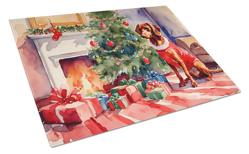 Dachshund Cozy Christmas Cutting Board Tempered Glass Kitchen Cutting Surface, Heat Resistant Chopping, Non-Slip Feet, Food Prep & Serving