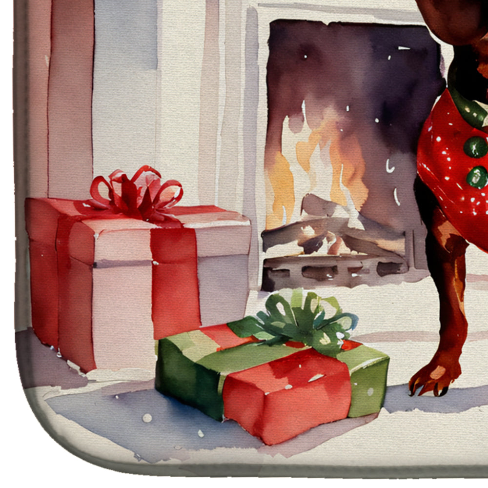 Dachshund Cozy Christmas Dish Drying Mat Absorbent Dish Drying Mat Pad for Kitchen Counter Dish Drainer Mat for Countertop, 14 x 21", Multicolor