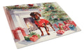 Dachshund Cozy Christmas Cutting Board Tempered Glass Kitchen Cutting Surface, Heat Resistant Chopping, Non-Slip Feet, Food Prep & Serving