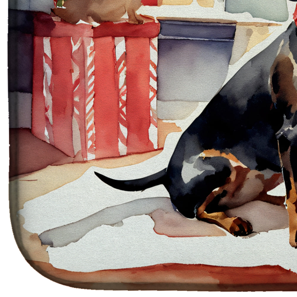 Dachshund Cozy Christmas Dish Drying Mat Absorbent Dish Drying Mat Pad for Kitchen Counter Dish Drainer Mat for Countertop, 14 x 21", Multicolor