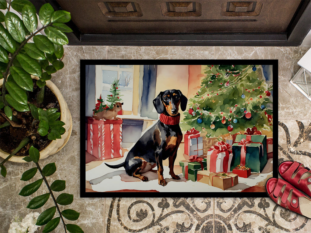 Dachshund Cozy Christmas Doormat Indoor Outdoor 24H X 36W Front Door Mat Rugs for Entryway, Non Slip Washable Low Pile,