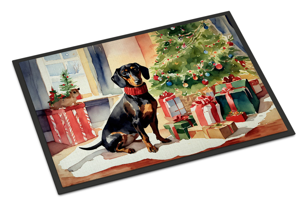 Dachshund Cozy Christmas Doormat Indoor Outdoor 18H X 27W Front Door Mat Rugs for Entryway, Non Slip Washable