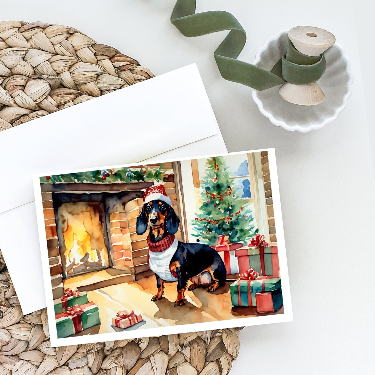Dachshund Cozy Christmas Greeting Cards Pack of 8 Blank Cards with Envelopes Whimsical A7 Size 5x7