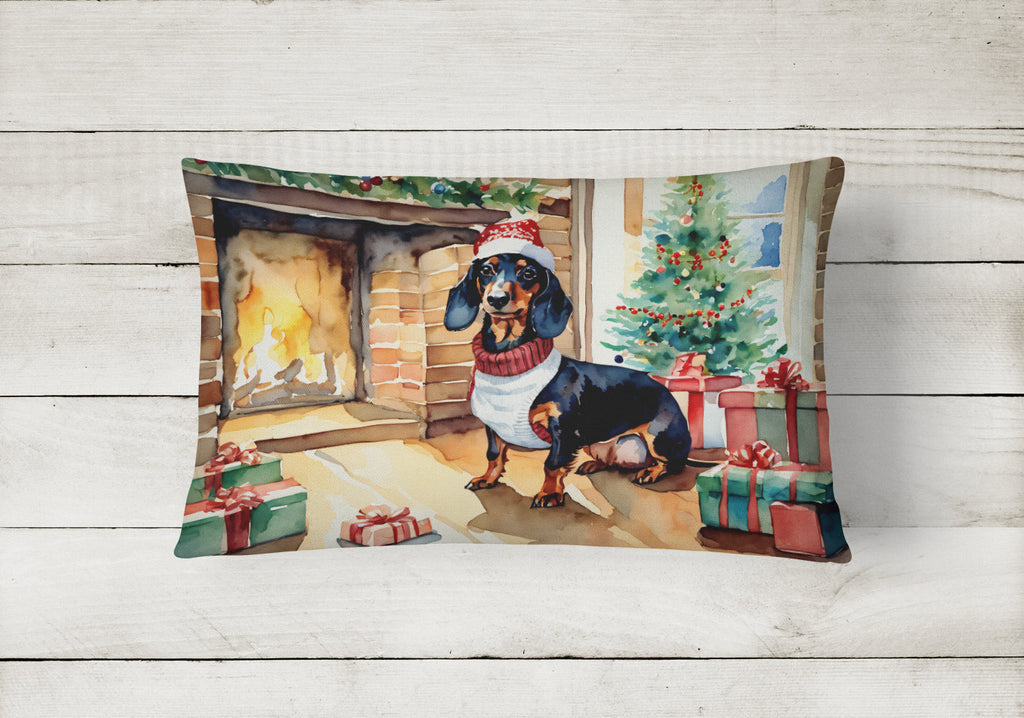 Dachshund Cozy Christmas Decorative Throw Pillow 12x16 Indoor Outdoor Accent Cushion, Fabric Cover with Insert for Sofa, Bed, Porch & Living Room