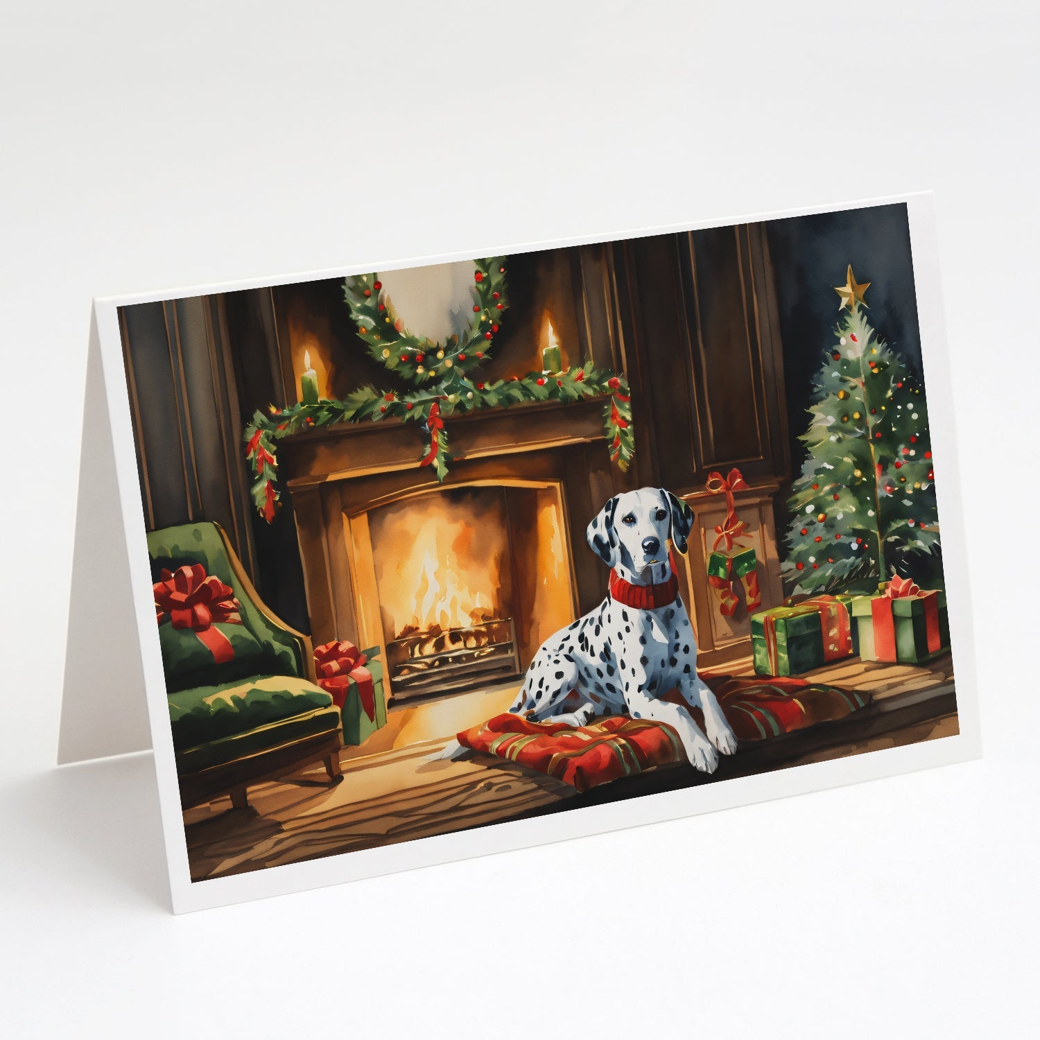 Dalmatian Cozy Christmas Greeting Cards Pack of 8 Blank Cards with Envelopes Whimsical A7 Size 5x7